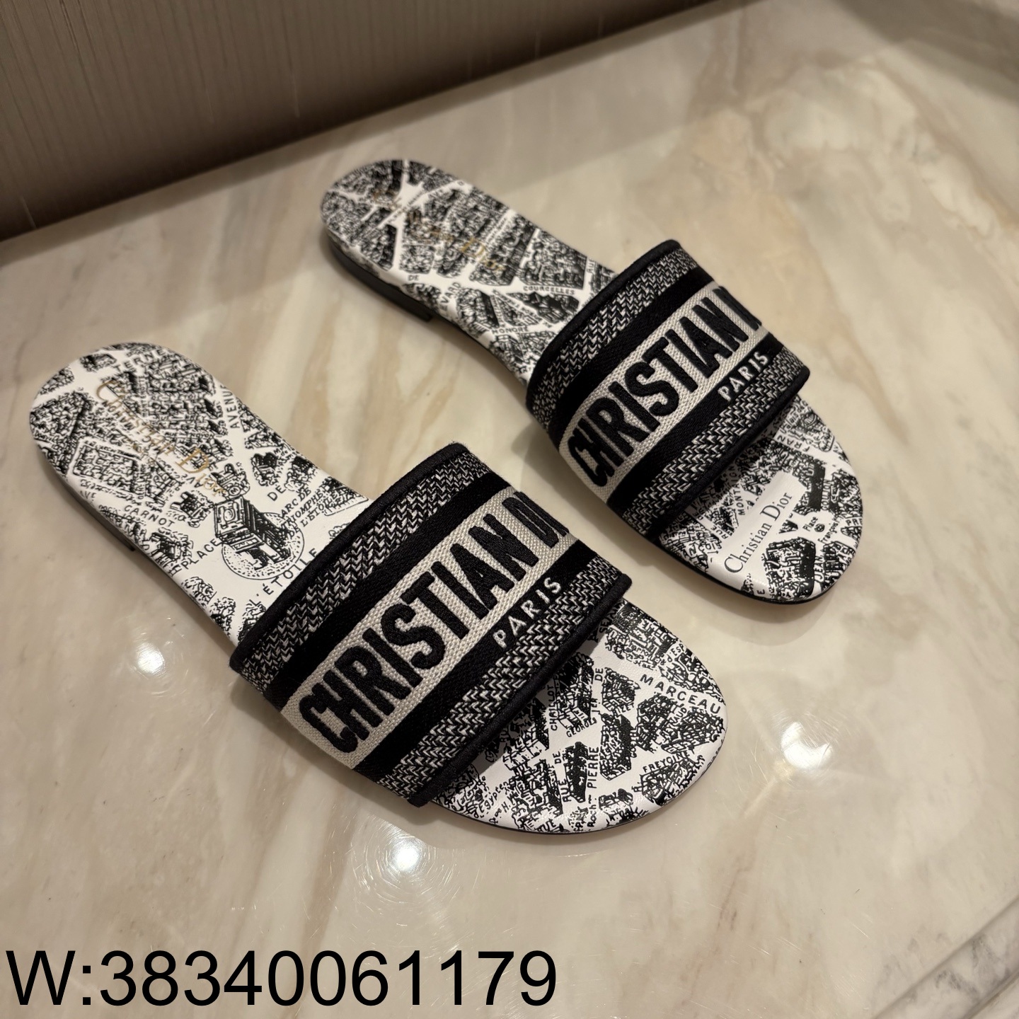 [QR 5009] 디올 디 웨이 Dior Jardin d'Hiver 뮬 슬리퍼 블랙